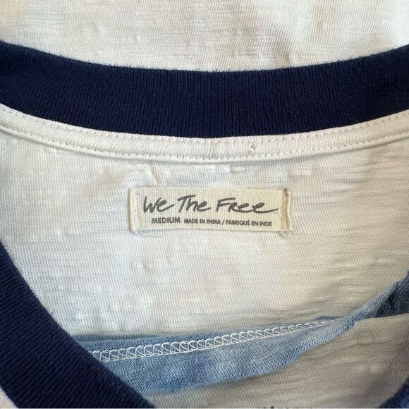 WE THE FREE Free People Patched Up White & Blue T Shirt Size Medium - Picture 5 of 13